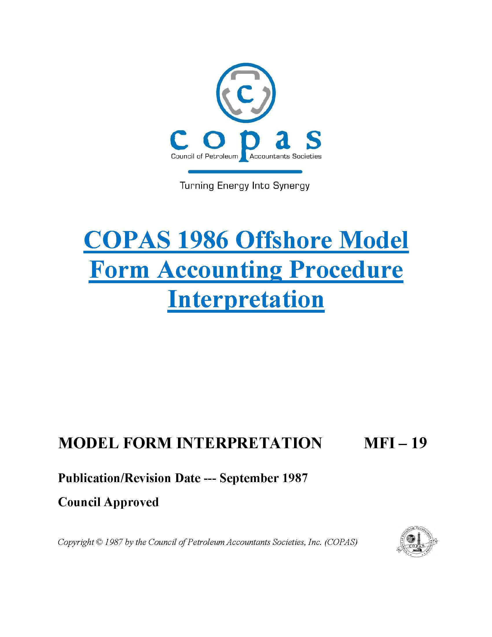 MFI-19 1986 Offshore Model Form Accounting Procedure Interpretation