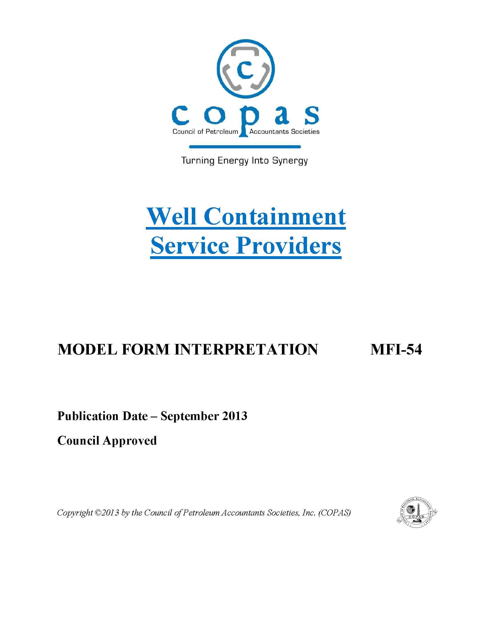 MFI-54 Well Containment Service Providers